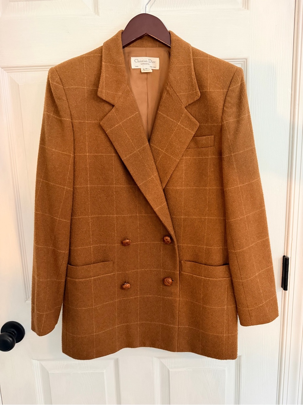 Christian Dior Vintage Double Breasted Women’s Camel Wool Jacket Blazer Size 8